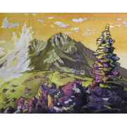 山の木版画　残照　北岳