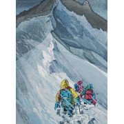 山の木版画　吹雪の下山