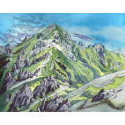山の木版画　燕岳盛夏